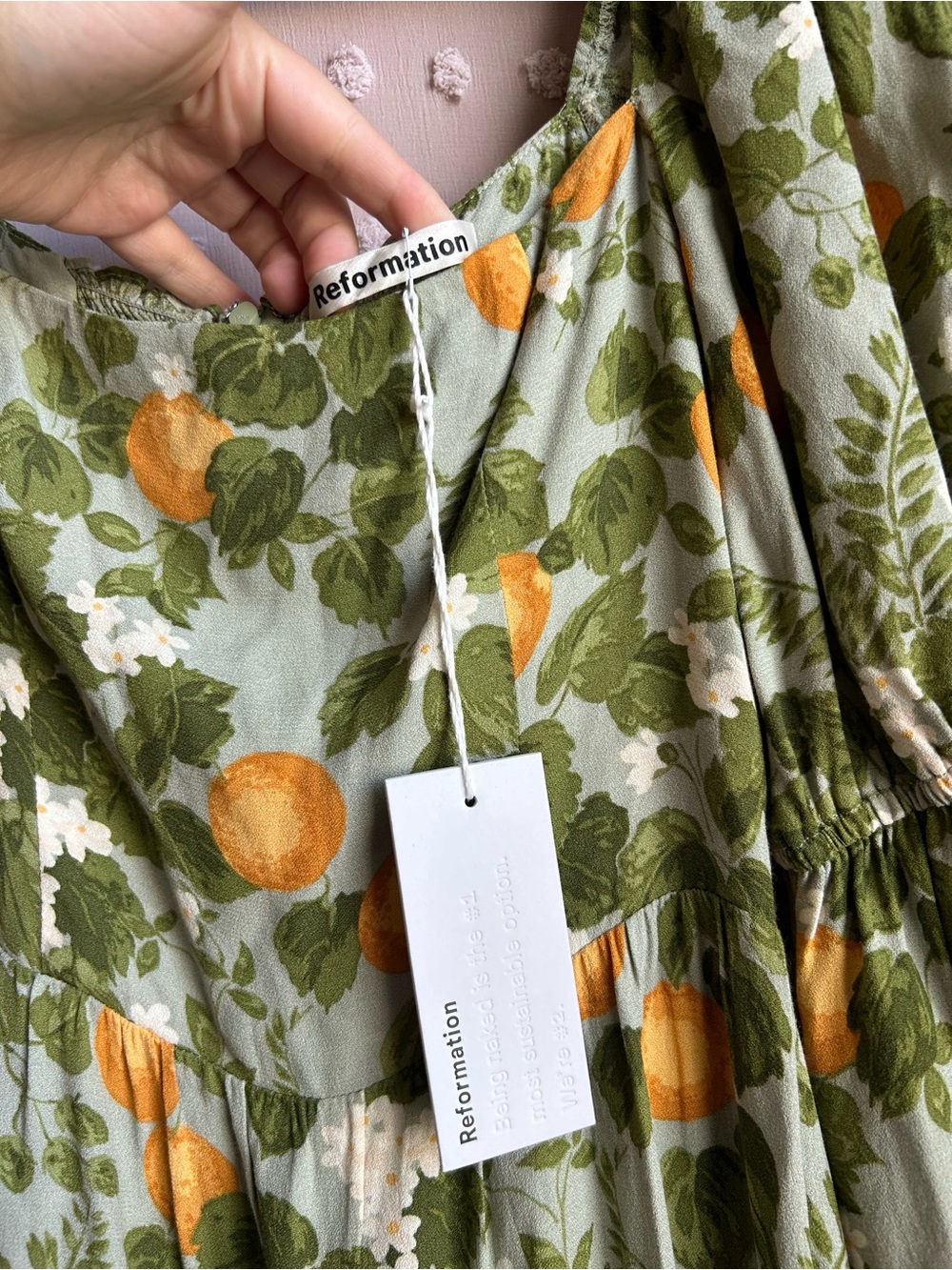 NWT Reformation Mica Long Sleeve Midi Dress Orange Grove Print Sz 0 - Picture 4 of 5